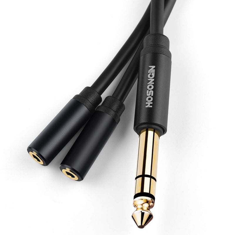 HOSONGIN 1/4 inch TRS to Dual 3.5mm Female Y Cable, 1.5ft, Black Copper Wire & Gold Plated Connectors, Compatible with Headphones - Image 1